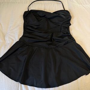 Instant Figure Black Strapless Swim Dress Size 14 Made in USA Ruched